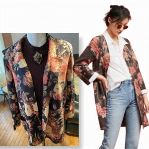 Solitaire Open Front Floral brown Duster Jacket Sz M NWOT